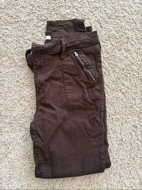 STS Blue Women's Slim Skinny Pants in Dark Brown with Zip Pocket
